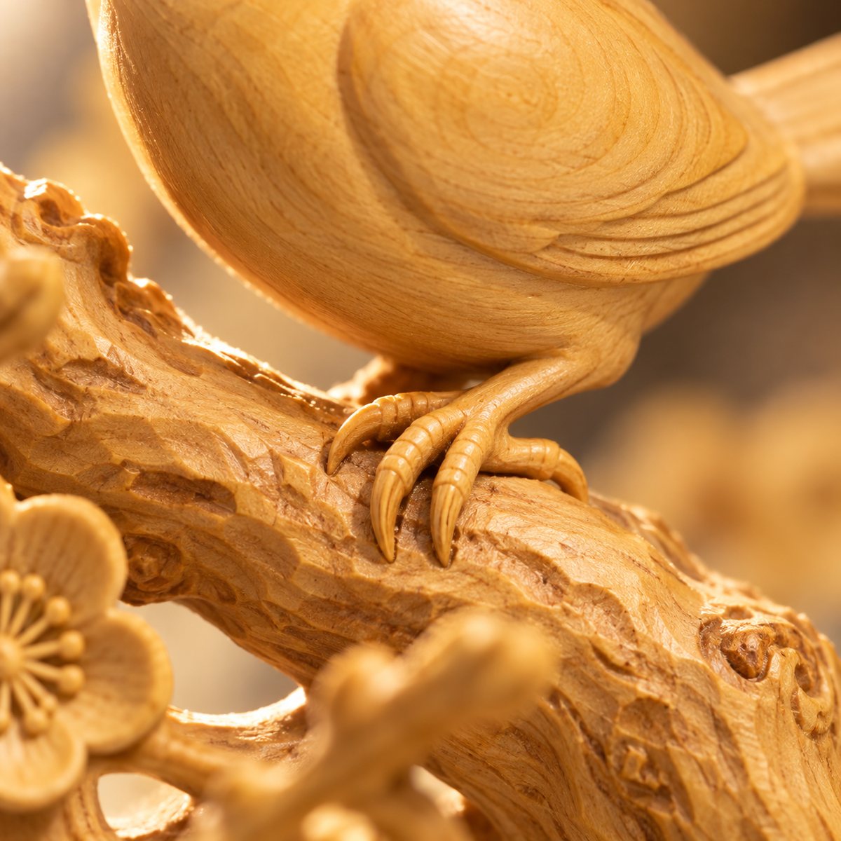 The Plum Branch — Hand-Carved Boxwood "Joy Upon the Brow" Sculpture