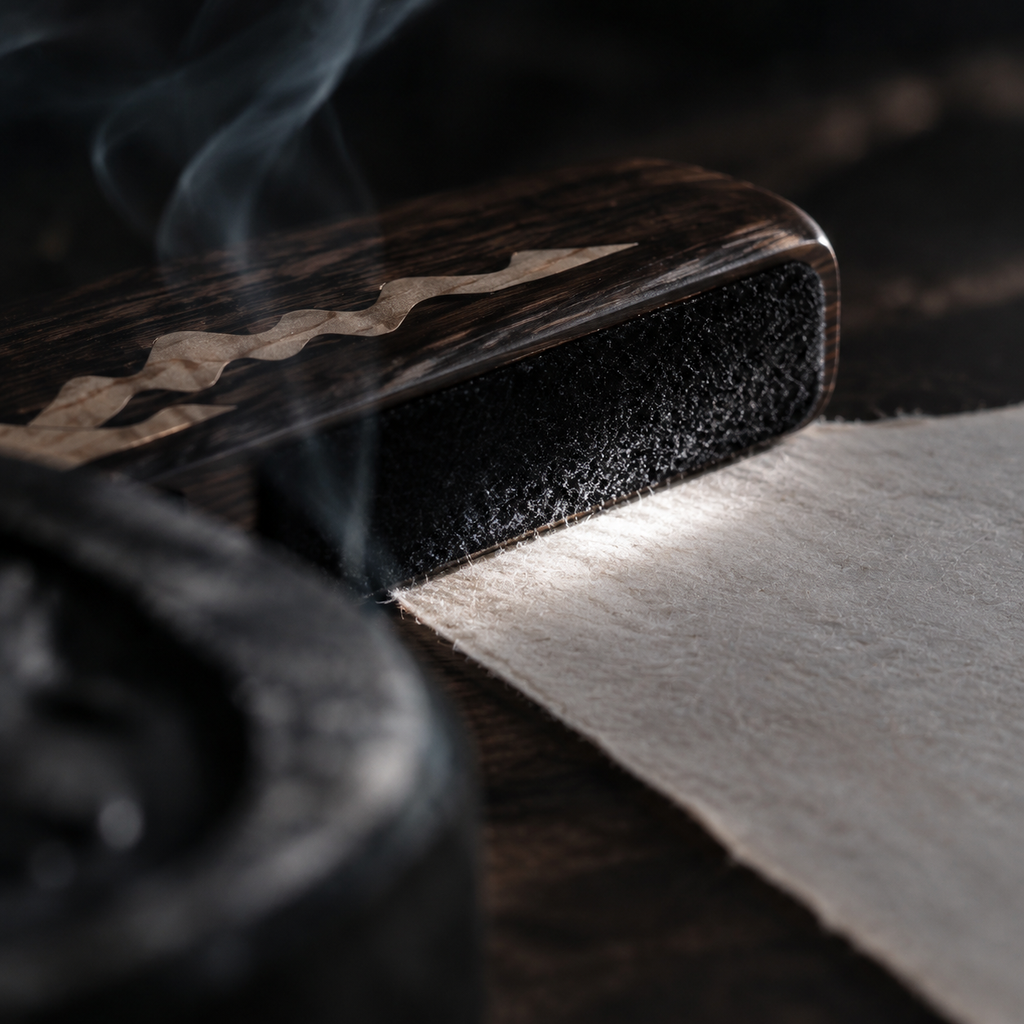 The Distant Mountains — Hand-Carved Ebony Paperweight with Maple Mountain Inlay