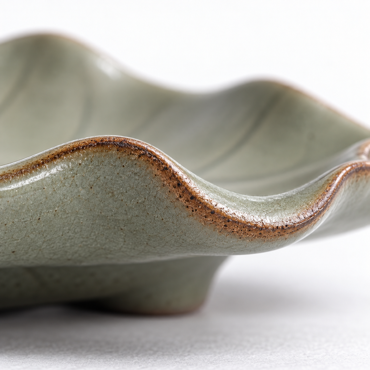 The Lotus Leaf — Hand-Thrown Crackled Celadon Lotus-Leaf Dish with Three Feet