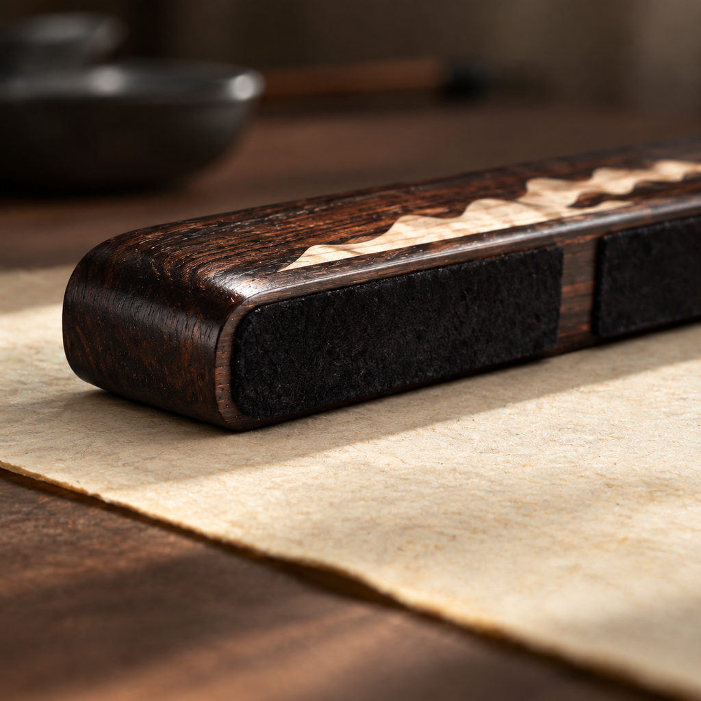 The Distant Mountains — Hand-Carved Ebony Paperweight with Maple Mountain Inlay