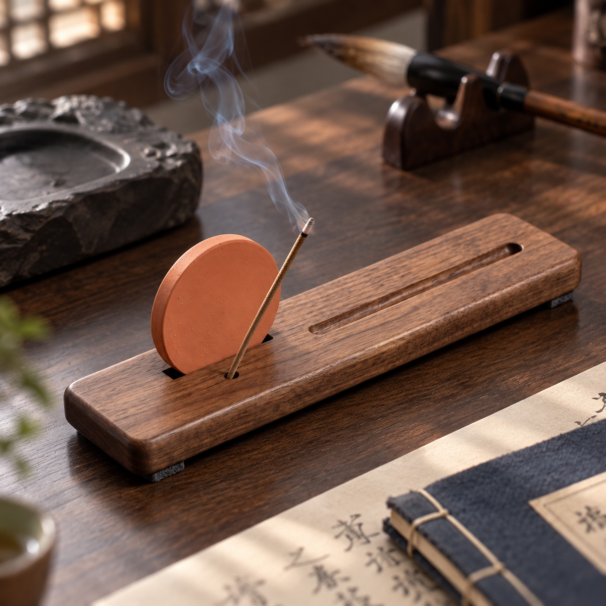 Dusk Horizon — Handcrafted Terracotta & Walnut Incense Holder
