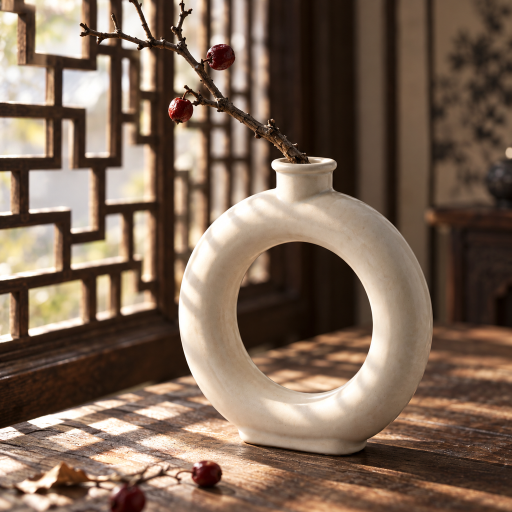 Moon Gate — Handcrafted Moon-White Porcelain Ring Vase