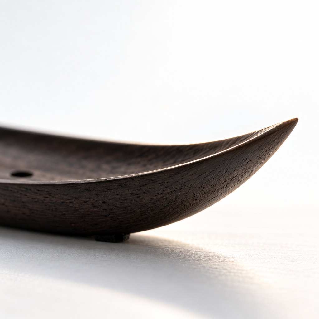 The Lone Boat — Hand-Carved Black Walnut Incense Holder