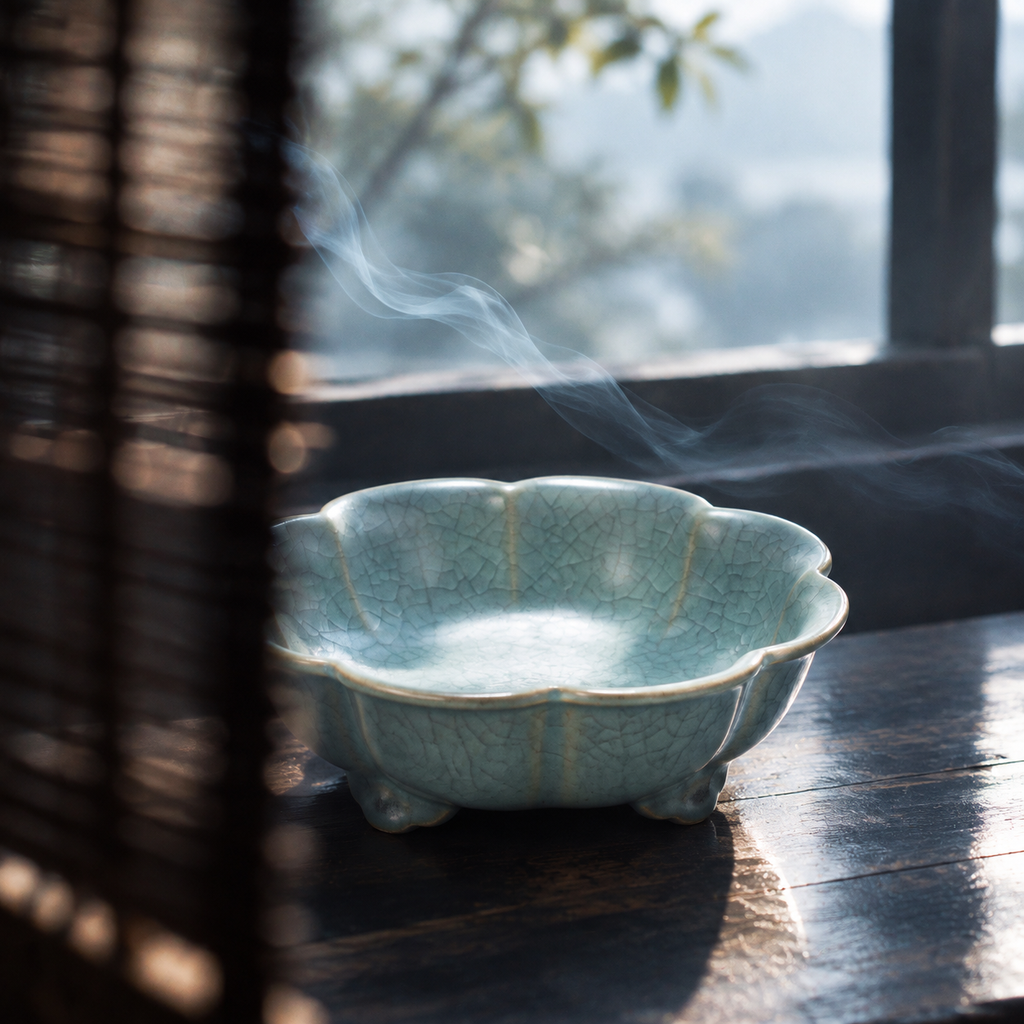 The Flower Washer — Hand-Thrown Ru-Style Sky-Blue Celadon Flower-Mouth Washer with Ruyi Feet