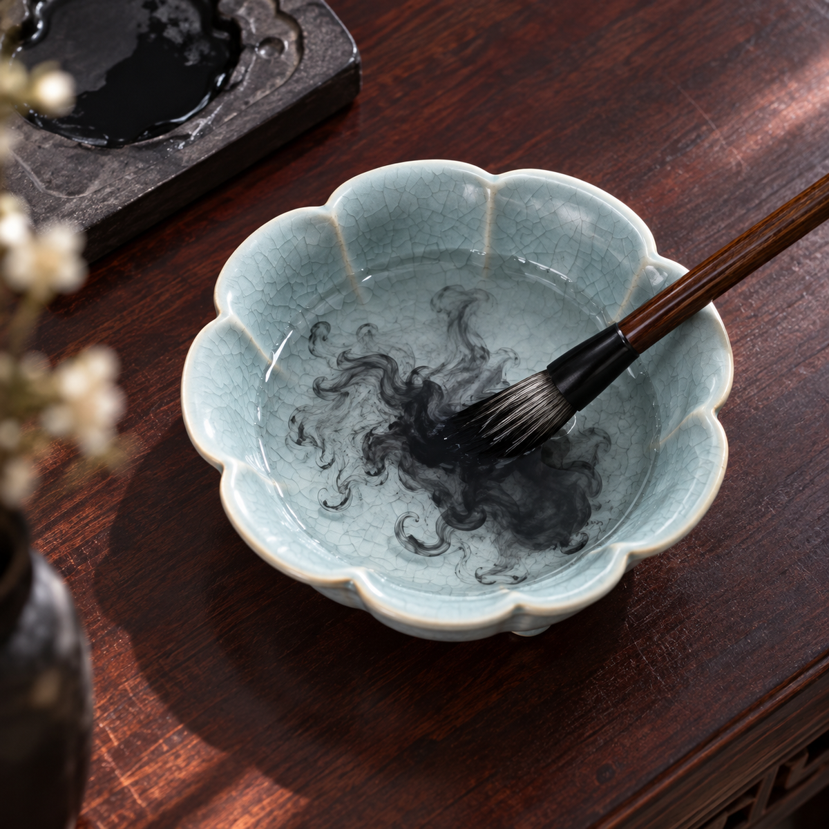 The Flower Washer — Hand-Thrown Ru-Style Sky-Blue Celadon Flower-Mouth Washer with Ruyi Feet