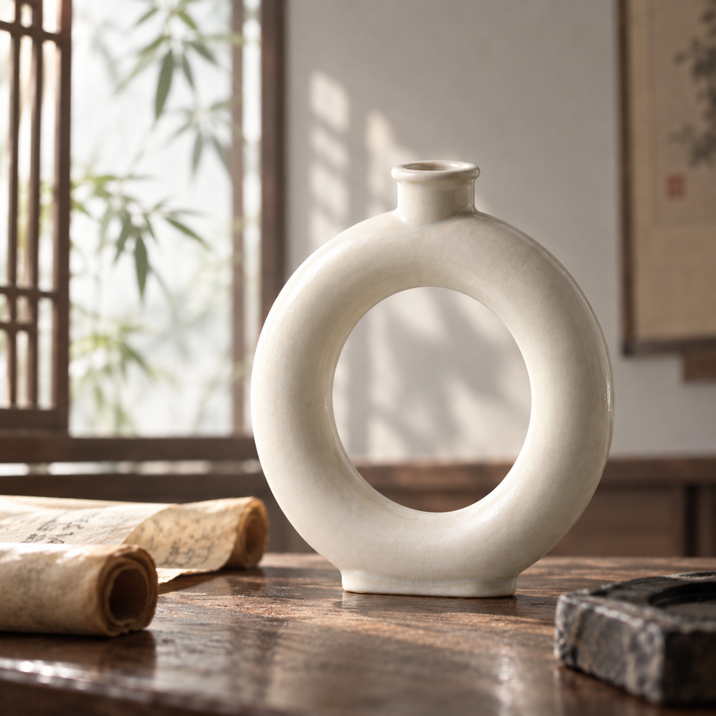 Moon Gate — Handcrafted Moon-White Porcelain Ring Vase