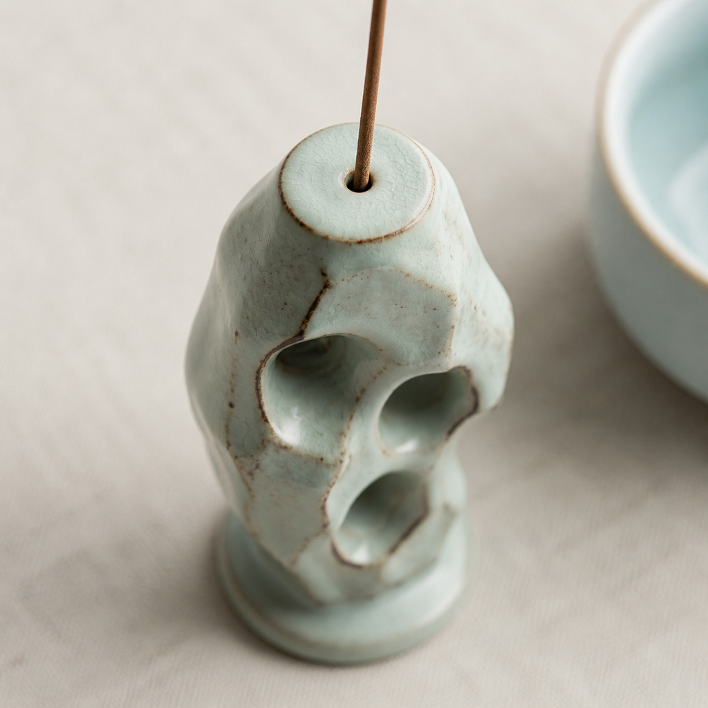 The Scholar's Rock — Handcrafted Celadon Porcelain Incense Holder