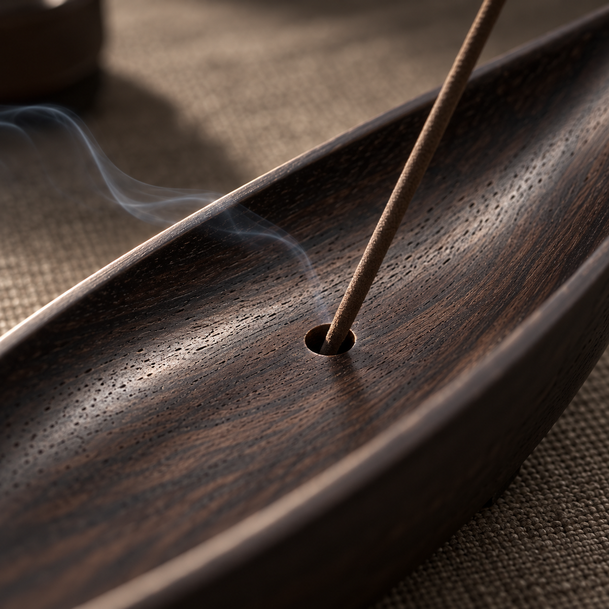 The Lone Boat — Hand-Carved Black Walnut Incense Holder