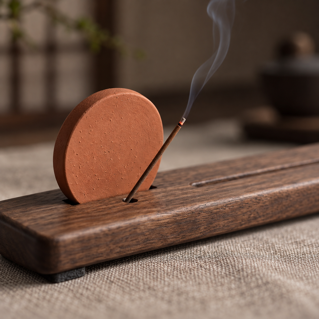 Dusk Horizon — Handcrafted Terracotta & Walnut Incense Holder