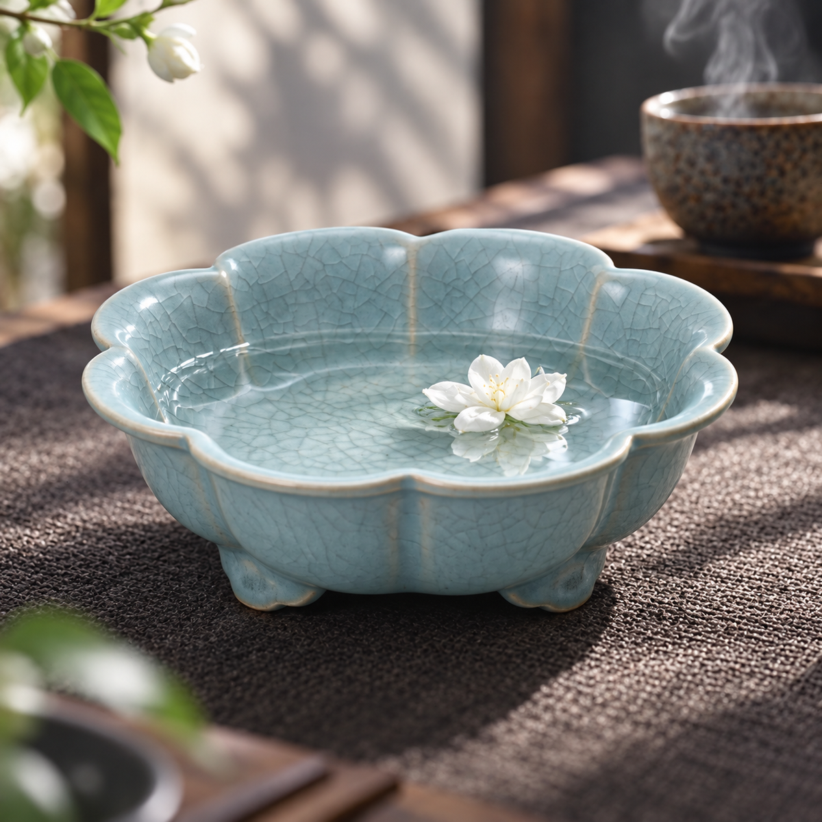 The Flower Washer — Hand-Thrown Ru-Style Sky-Blue Celadon Flower-Mouth Washer with Ruyi Feet