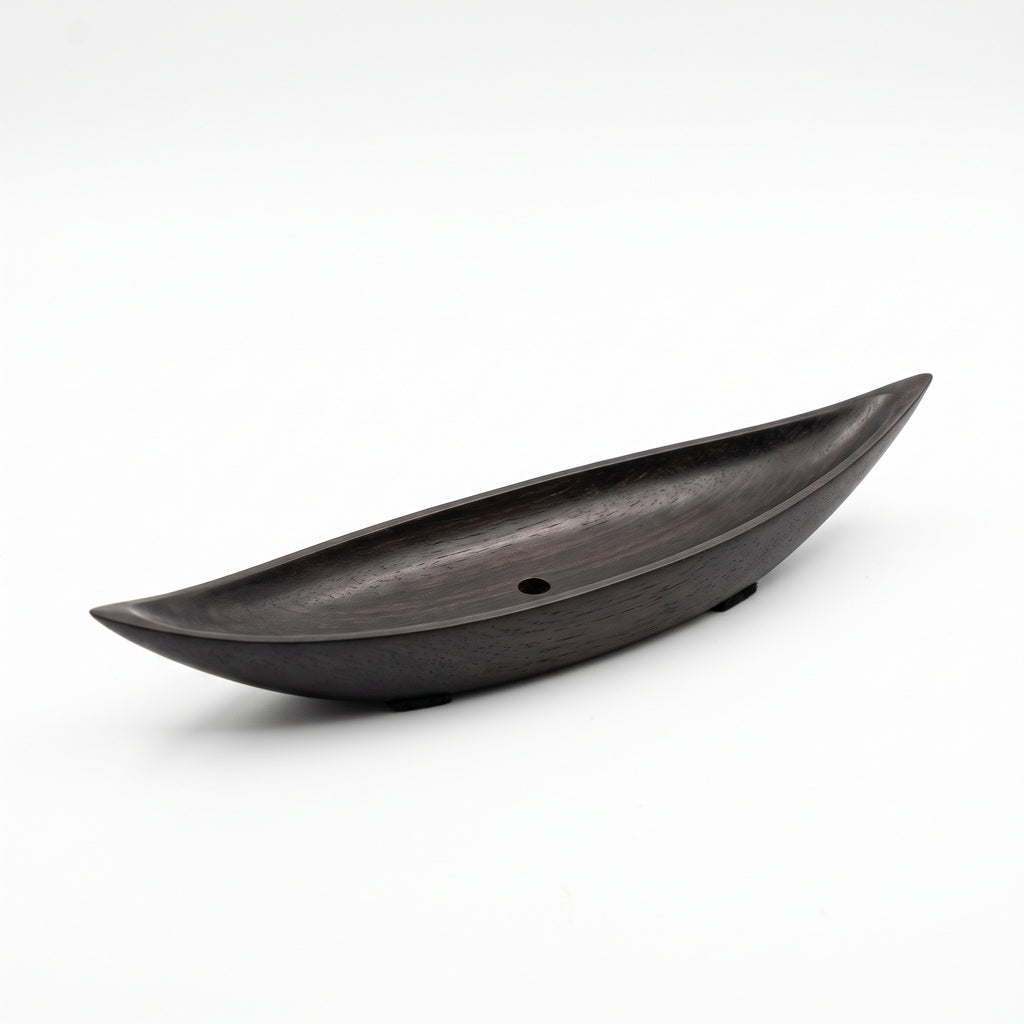 The Lone Boat — Hand-Carved Black Walnut Incense Holder