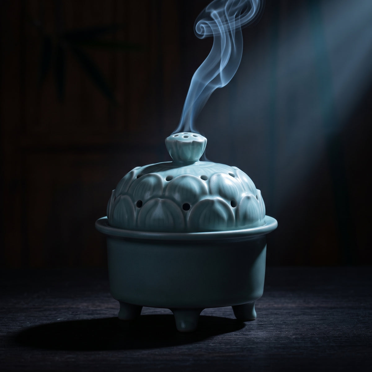 The Lotus Censer — Hand-Carved Celadon Porcelain Incense Burner