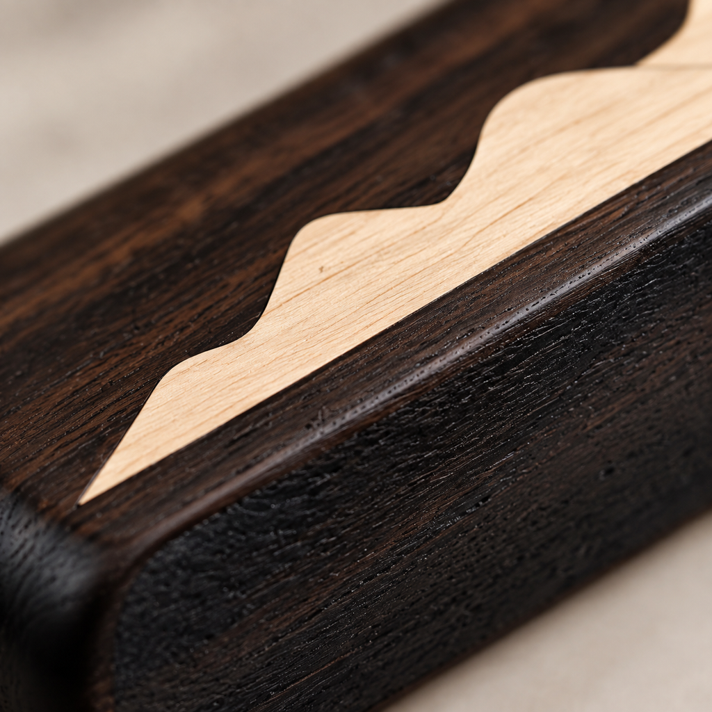 The Distant Mountains — Hand-Carved Ebony Paperweight with Maple Mountain Inlay