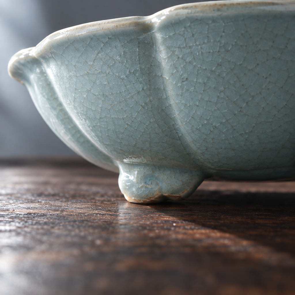 The Flower Washer — Hand-Thrown Ru-Style Sky-Blue Celadon Flower-Mouth Washer with Ruyi Feet