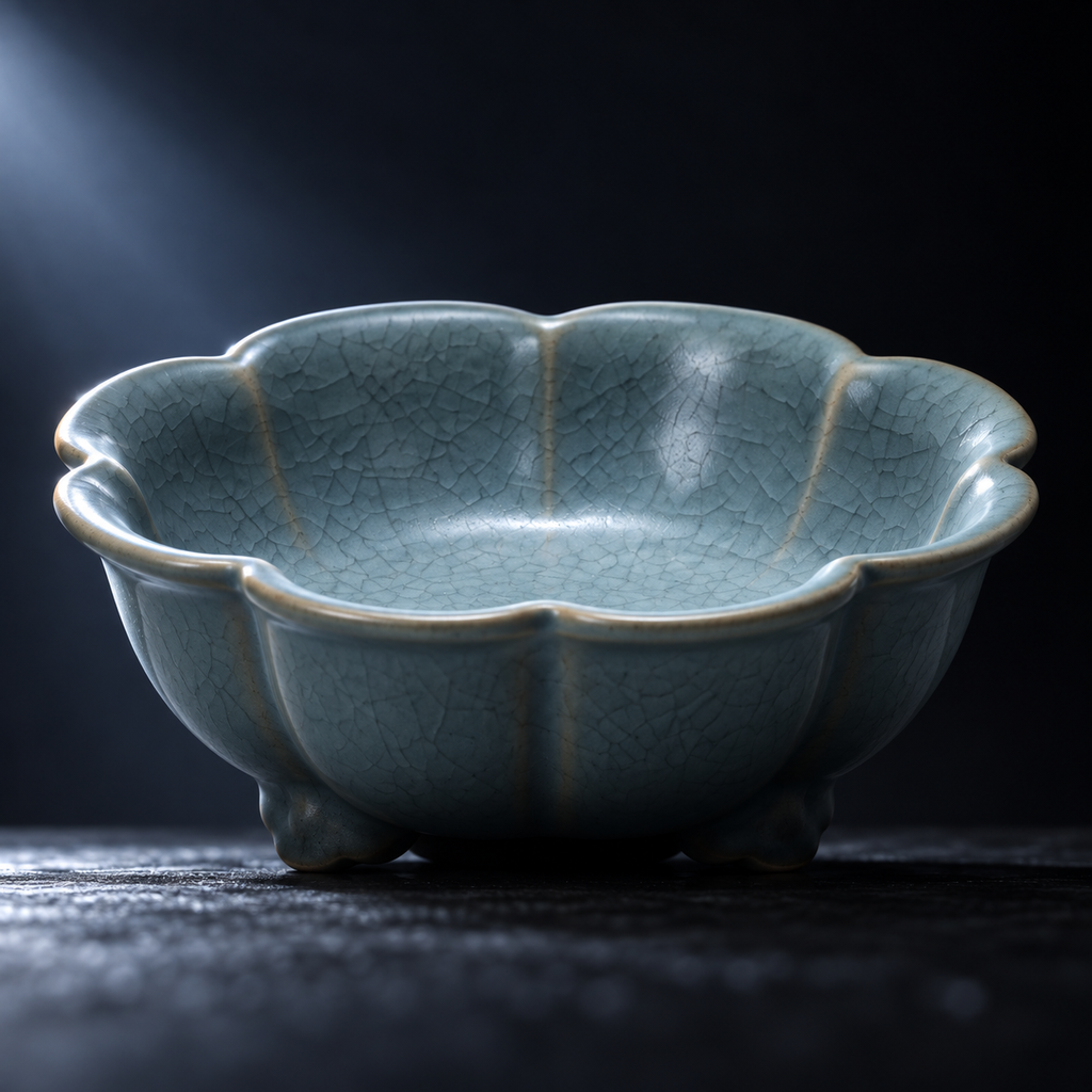 The Flower Washer — Hand-Thrown Ru-Style Sky-Blue Celadon Flower-Mouth Washer with Ruyi Feet