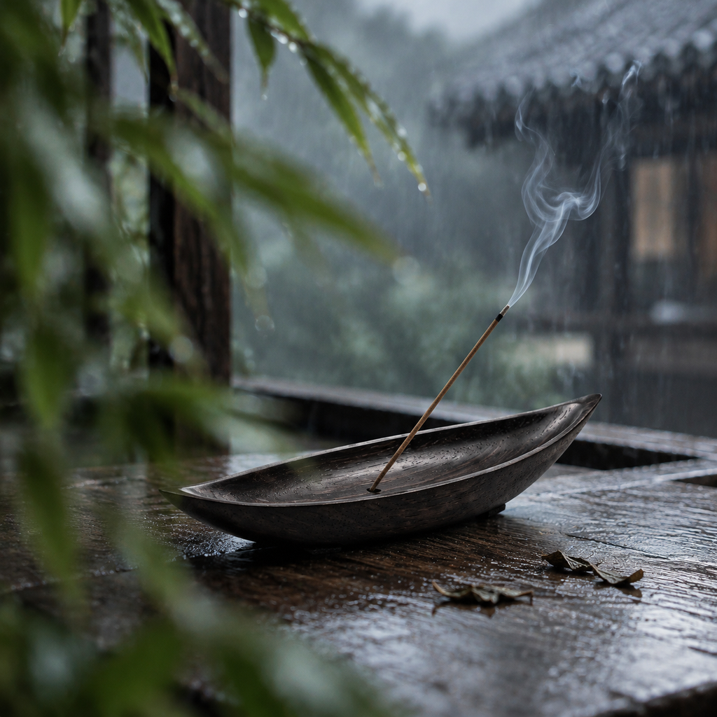 The Lone Boat — Hand-Carved Black Walnut Incense Holder