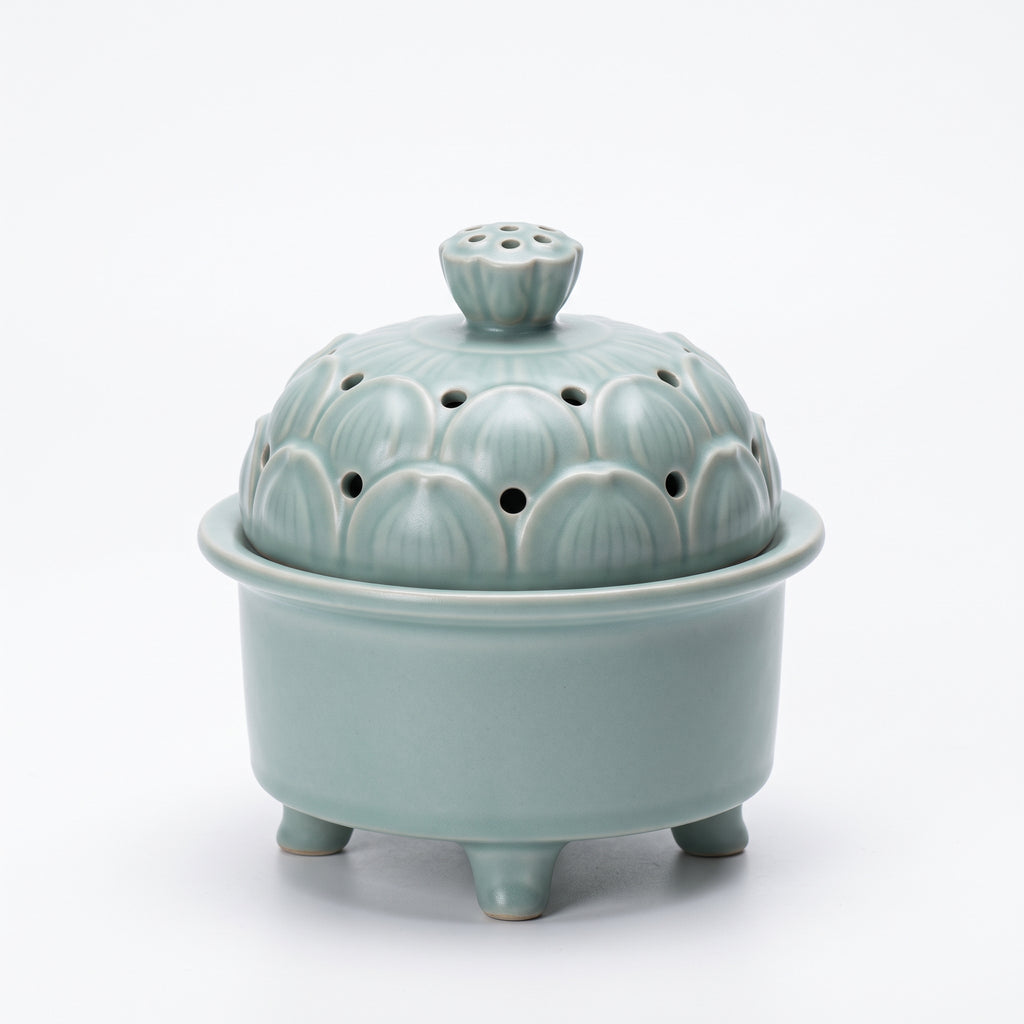 The Lotus Censer — Hand-Carved Celadon Porcelain Incense Burner