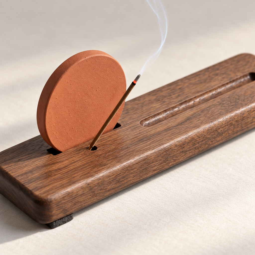 Dusk Horizon — Handcrafted Terracotta & Walnut Incense Holder