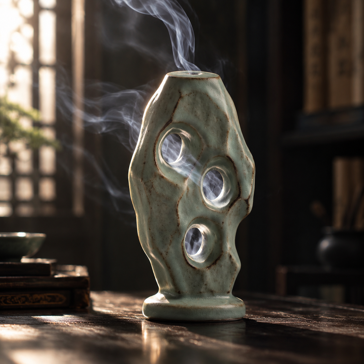 The Scholar's Rock — Handcrafted Celadon Porcelain Incense Holder