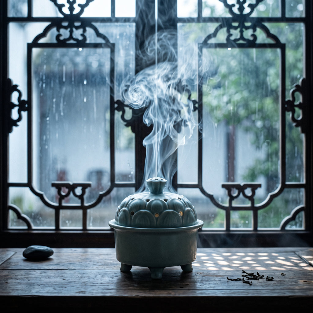 The Lotus Censer — Hand-Carved Celadon Porcelain Incense Burner