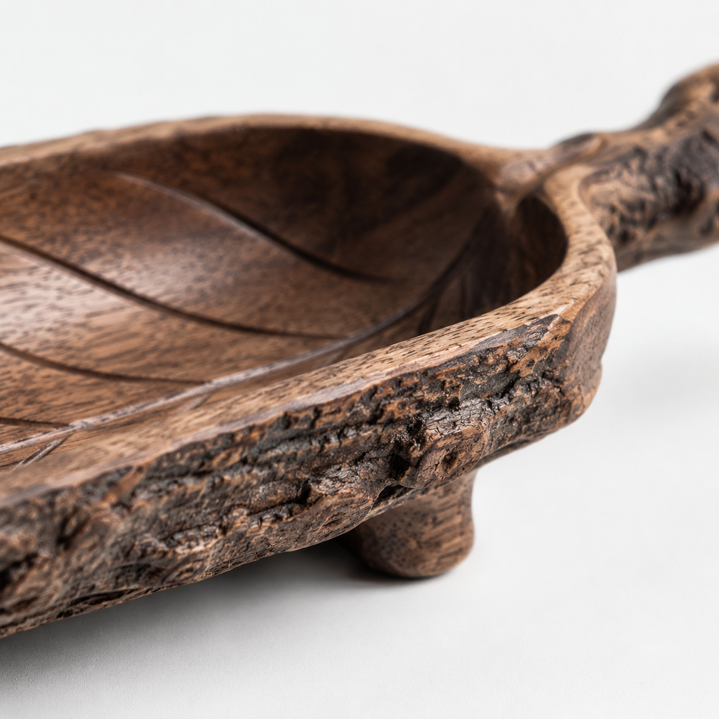 The Leaf Scoop — Hand-Carved Black Walnut Leaf-Shape Tea Scoop with Branch Handle