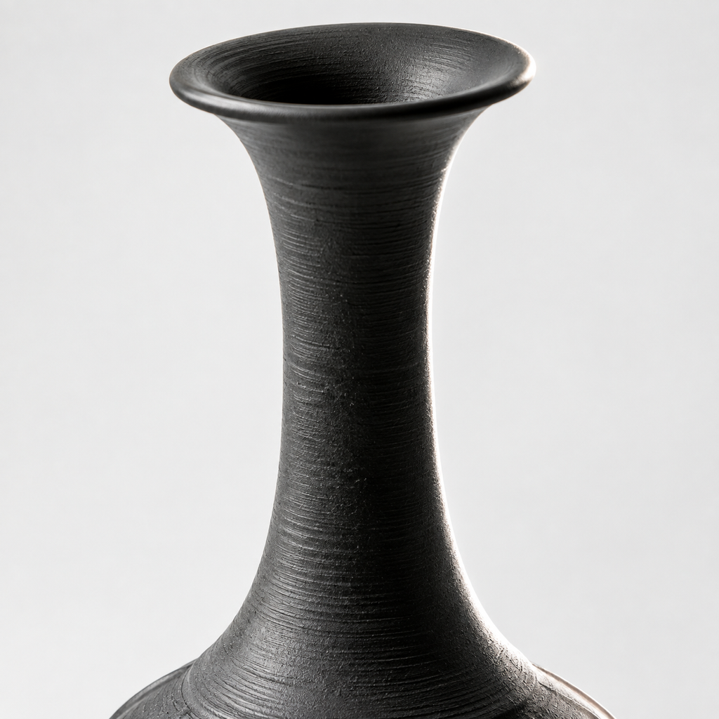 The Melon Vase — Hand-Thrown Black Stoneware Long-Neck Vase