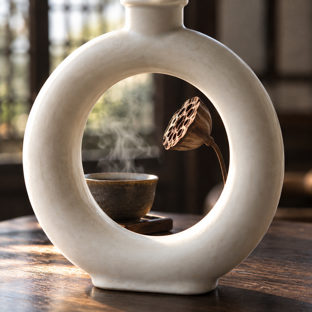 Moon Gate — Handcrafted Moon-White Porcelain Ring Vase