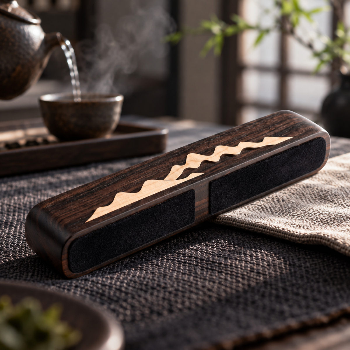 The Distant Mountains — Hand-Carved Ebony Paperweight with Maple Mountain Inlay