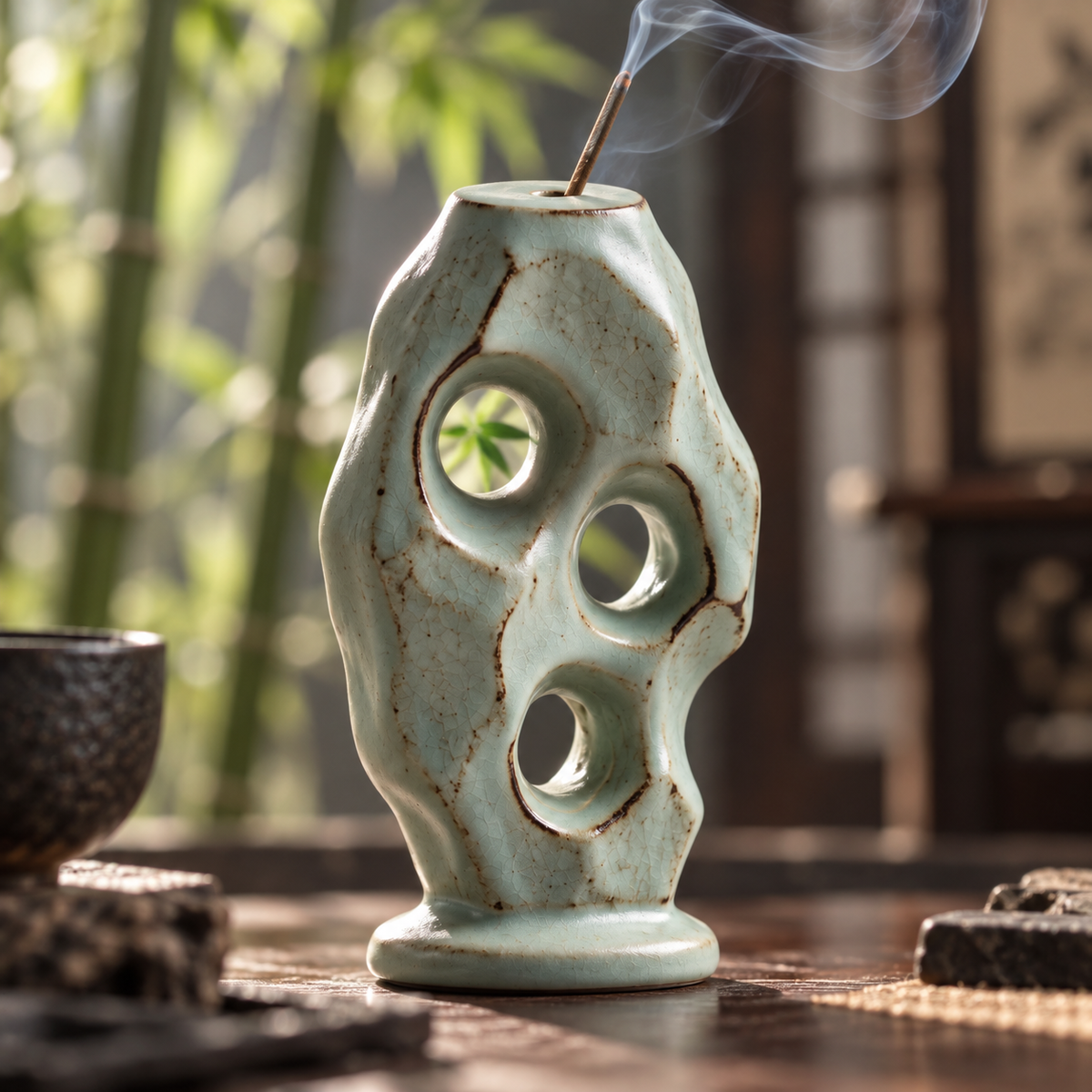 The Scholar's Rock — Handcrafted Celadon Porcelain Incense Holder