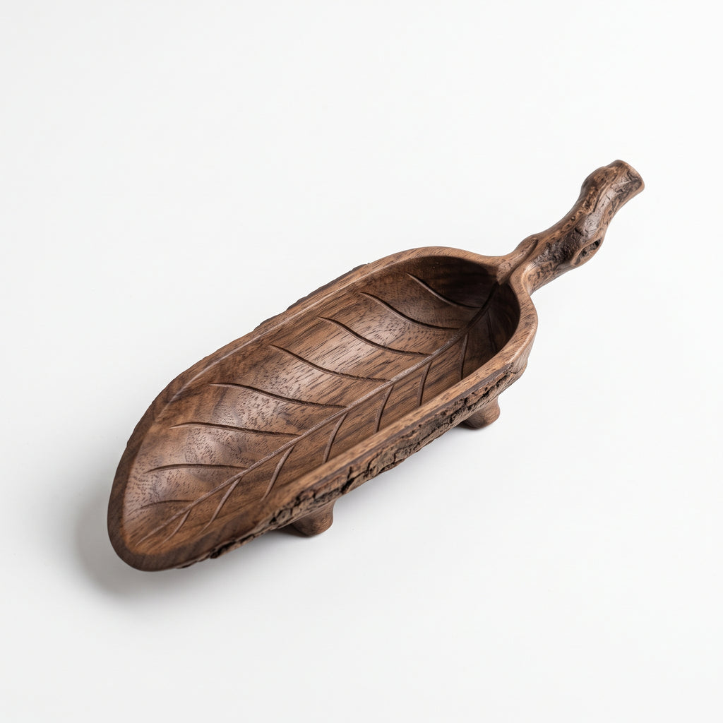 The Leaf Scoop — Hand-Carved Black Walnut Leaf-Shape Tea Scoop with Branch Handle