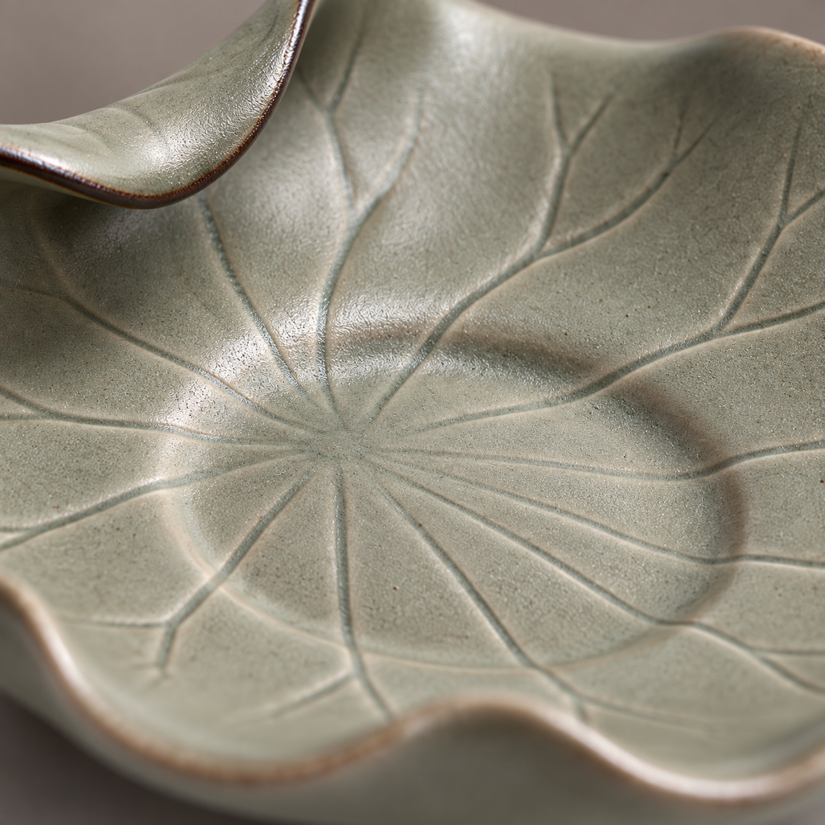 The Lotus Leaf — Hand-Thrown Crackled Celadon Lotus-Leaf Dish with Three Feet