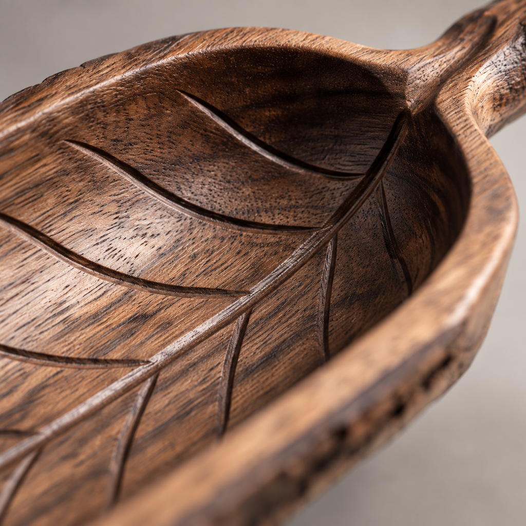 The Leaf Scoop — Hand-Carved Black Walnut Leaf-Shape Tea Scoop with Branch Handle
