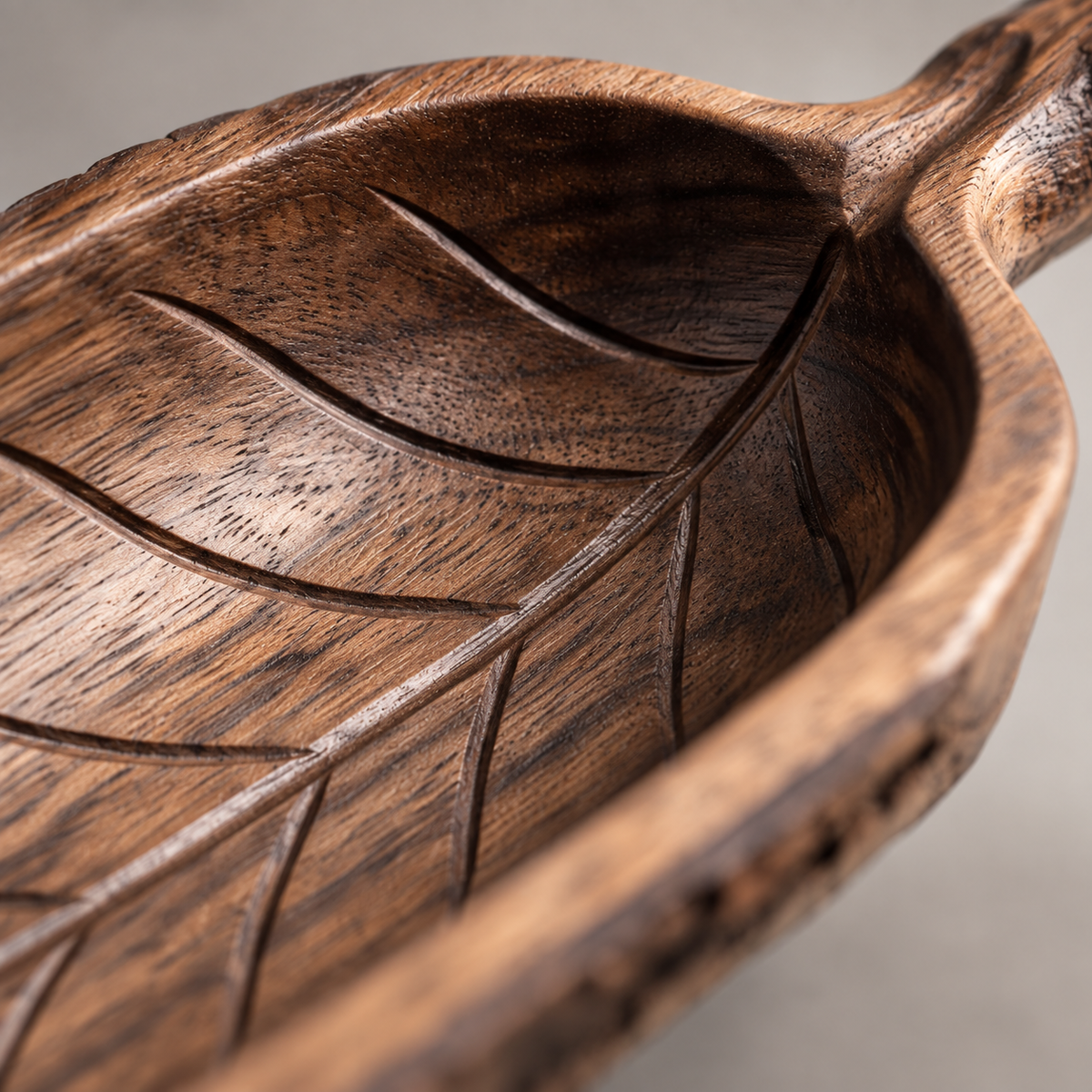 The Leaf Scoop — Hand-Carved Black Walnut Leaf-Shape Tea Scoop with Branch Handle